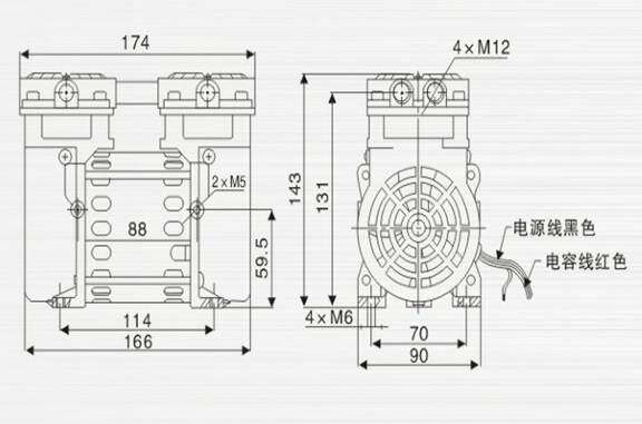 JP-40H冶具活塞真空泵外觀尺寸圖